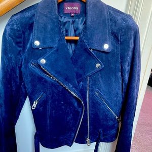 Vigo’s suede blue biker style jacket. Fully lined size medium